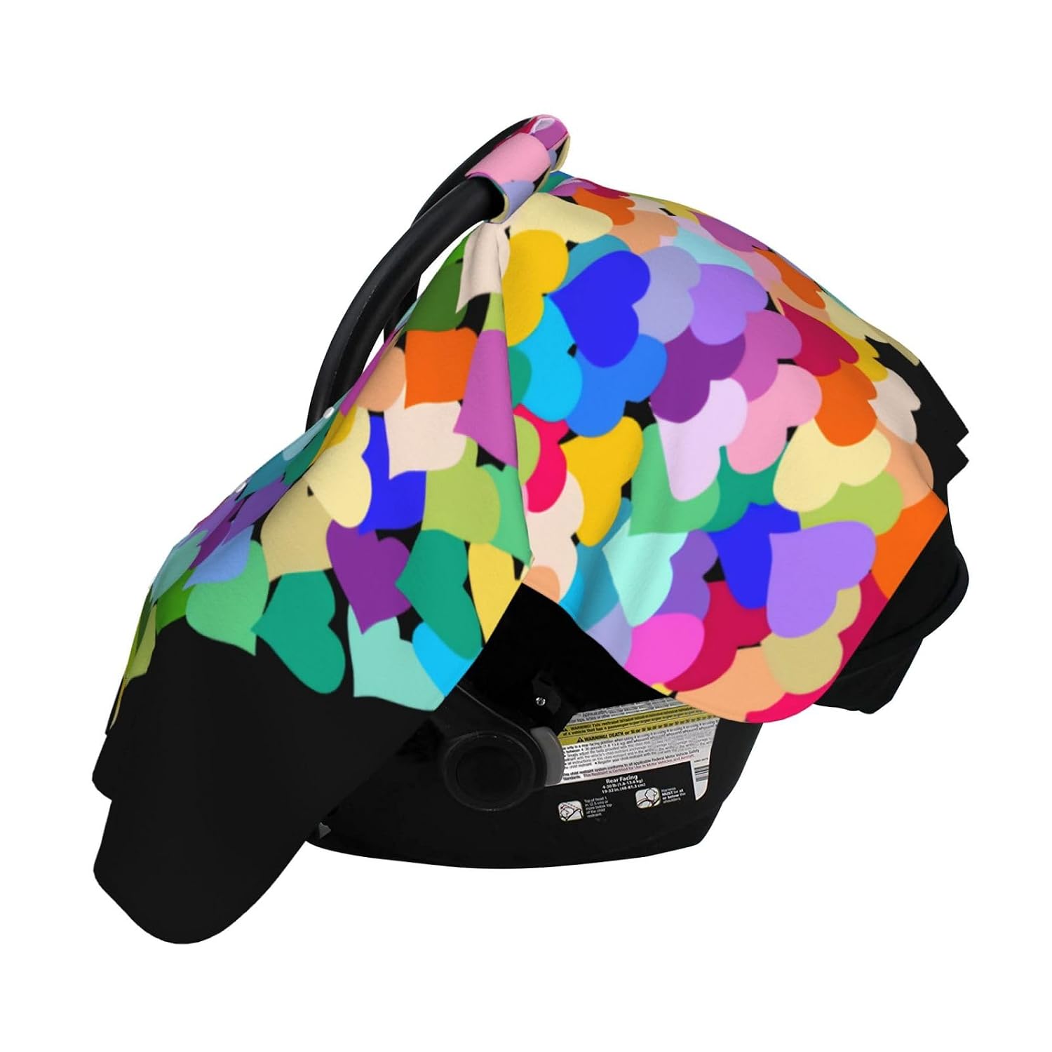 Rainbow Heart Confetti Baby Car Seat Cover & Nursing Cover - Breathable Stretch Multi-Use Cover for Breastfeeding, Stroller Sunshade & Infant Carrier