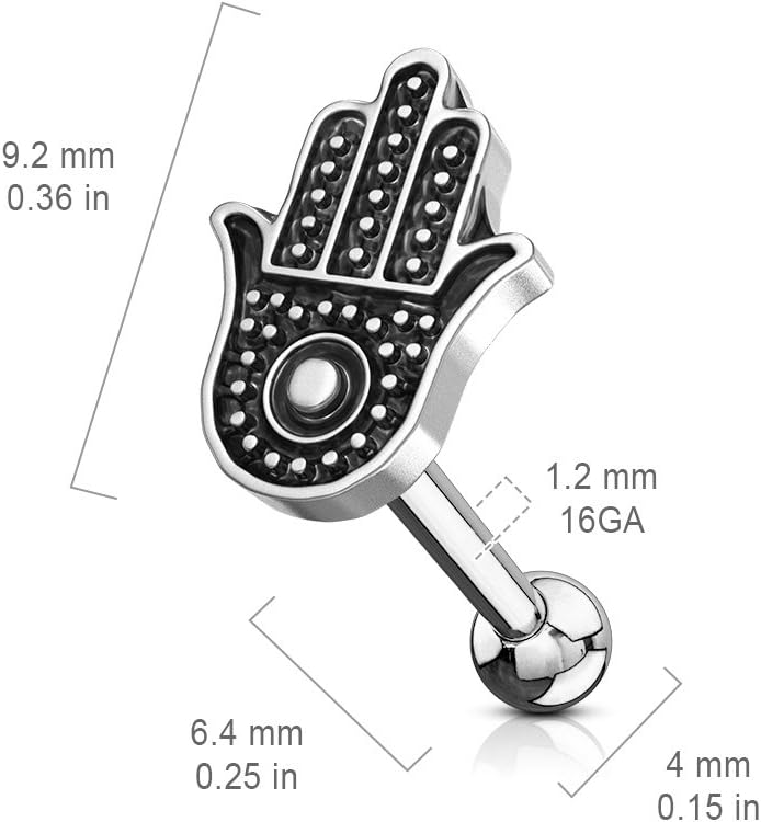 Pierced Owl - Antique Silver Plated Ear Cartilage Studs - Available in Hamsa Hand, Tribal Sun, Moon and Star