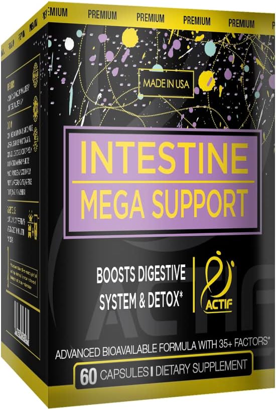 ACTIF Intestine Mega Support with 30+ Advanced Factors, Deep Cleanse and Repair, 100% Vegan Non-Synthetic Non-GMO Formula - Made in the USA, 60 Count