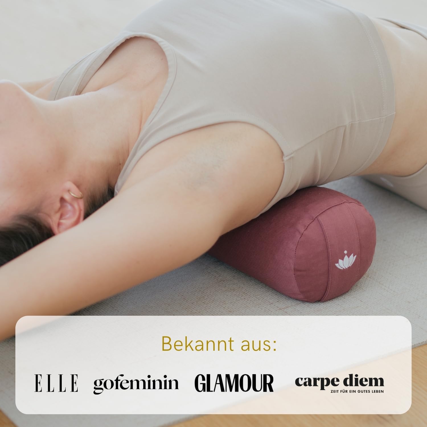 Lotuscrafts Yogarolle klein 40 x 13 cm Nackenrolle mit Bezug aus Bio-Baumwolle und Bio-Dinkelspelz GOTS zertifiziert