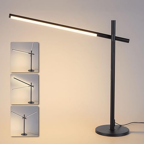 Tubicen Lámpara de mesa giratoria de triple articulación, brazo de 190, rotación de 330, lámpara de escritorio ajustable de 3 colores, 4 etapas,