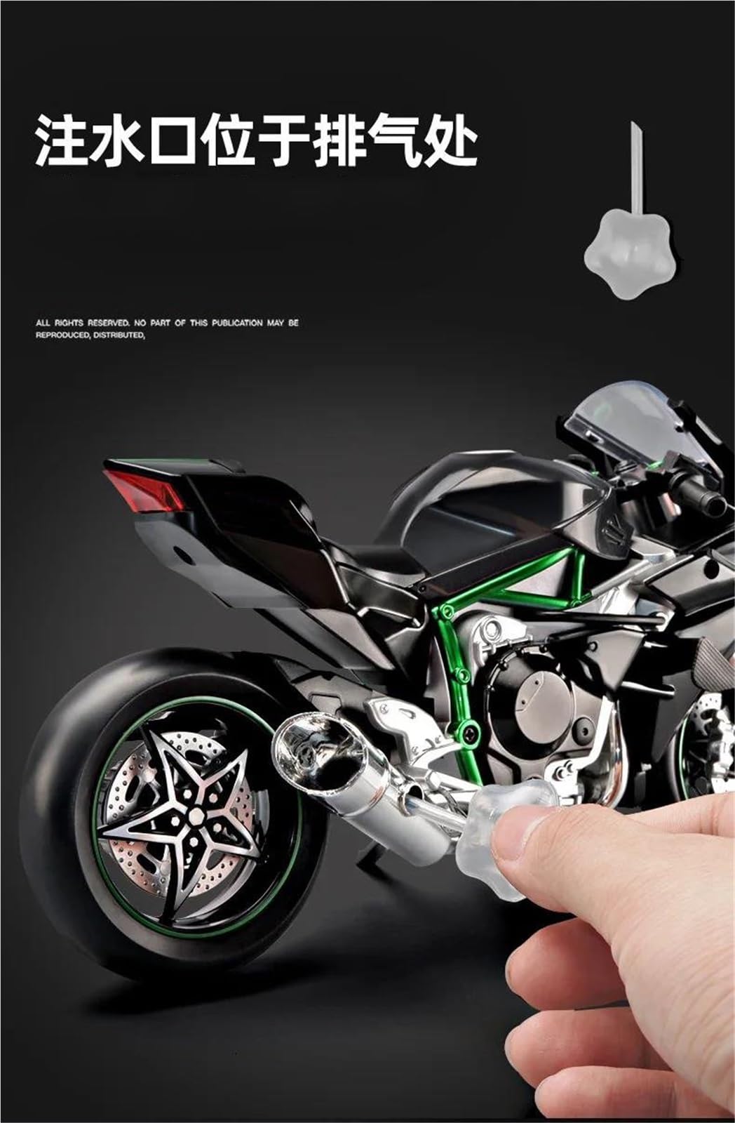 Modello in scala di moto Per KAWASAKI H2R Modello Statico Pressofuso In Lega Da Collezione, Di Motocicletta In Scala 1/9(Black)