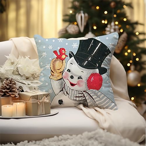 Miniatura 8 de K031 - Juego de 4 fundas de almohada rosas para decoración de Navidad, 16 x 16 pulgadas, diseño de copos de nieve, Papá Noel, muñeco de nieve,