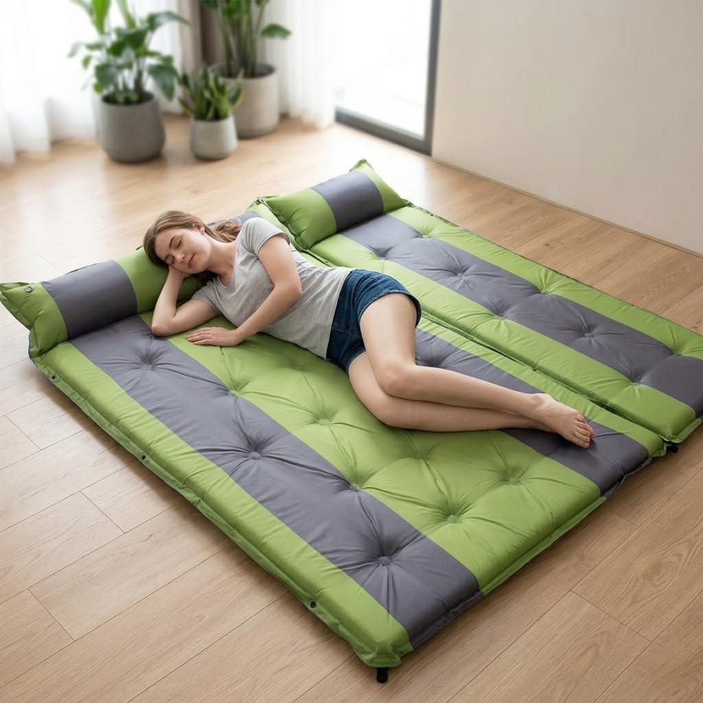 Selbstaufblasende Isomatte Camping Isomatte für 3 Personen Grün | Outdoor 192x192x5cm, Feuchtigkeitsbeständige Schlafmatte