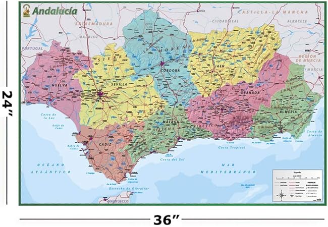 Mappa Di Andalusia Spagna Poster Mappa Andalucia Espagna Lingua Spagnola Dimensioni 91 4 X 61 Cm Amazon It Casa E Cucina Cartina Dell Andalusia Spagna
