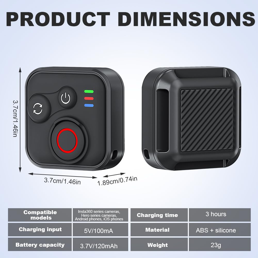 Bluetooth Fernbedienung für Insta360 X5/X4/X3/X2/Ace Pro 2/Ace Pro/GO3S/GO3/GoPro Hero 13/12/11/IOS/Android, Wasserdicht Wireless Smart Fernbedienung mit Handschlaufe, 50M Reichweite, BT5.1