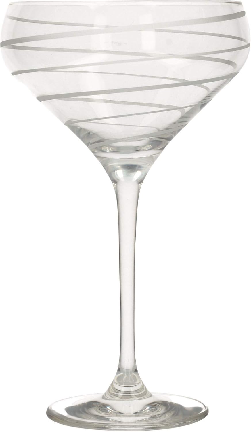 Mikasa Cheers Champagne Saucers, Crystal Retro Champagne Glasses, Silver Design, 400ml, Set of 4