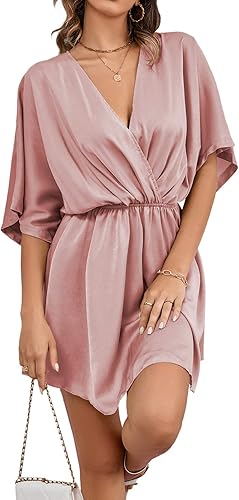 Vista 5 de LYANER Minivestido elegante de satén con cuello en V y volantes para mujer