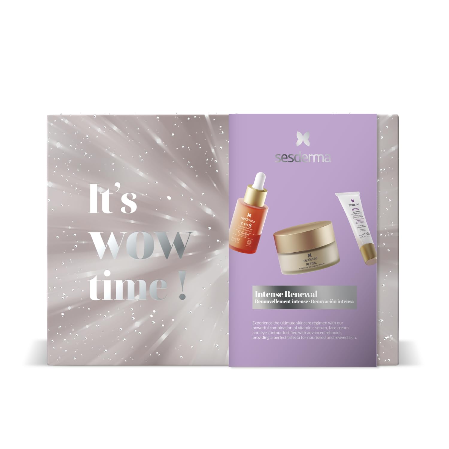 Sesderma Intense Renewal Gift Set | C-VIT 5 Vitamins Serum 1.0 fl Oz, RETISIL Pro-Aging Cream 1.7 fl Oz & Eye and Lip Contour 0.5 fl Oz | Brighten & Nourish Skin | For All Skin Types