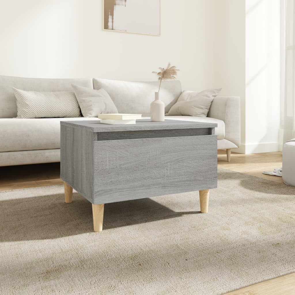 SXZenSpace Side Table Grey Sonoma 50x46x35 cm Engineered Wood with Drawer Modern Scandinavian End Small Tables for Living Room Bedroom Hallway