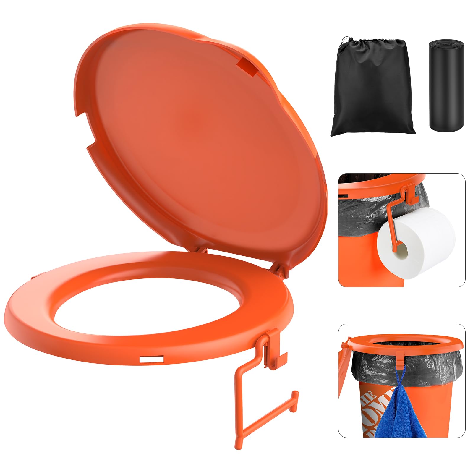 PAHTTO Portable Toilet Seat for 5 Gal Buckets, Camping Toilet Seat with Lid for Adults, Snap-on Toilet Seat with Storage Bags and Disposable Toilet