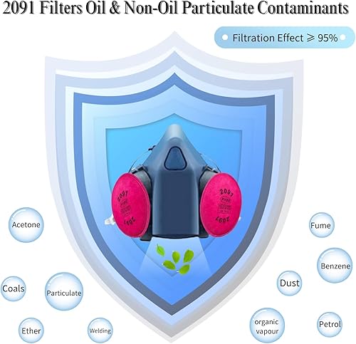 Miniatura 4 de 6 filtros 2091 para respirador 6000 6200 6800 7000 FF-4, filtros de partículas 2091 para resina epoxi, pintura de plomo, asbesto, polvo, partículas,