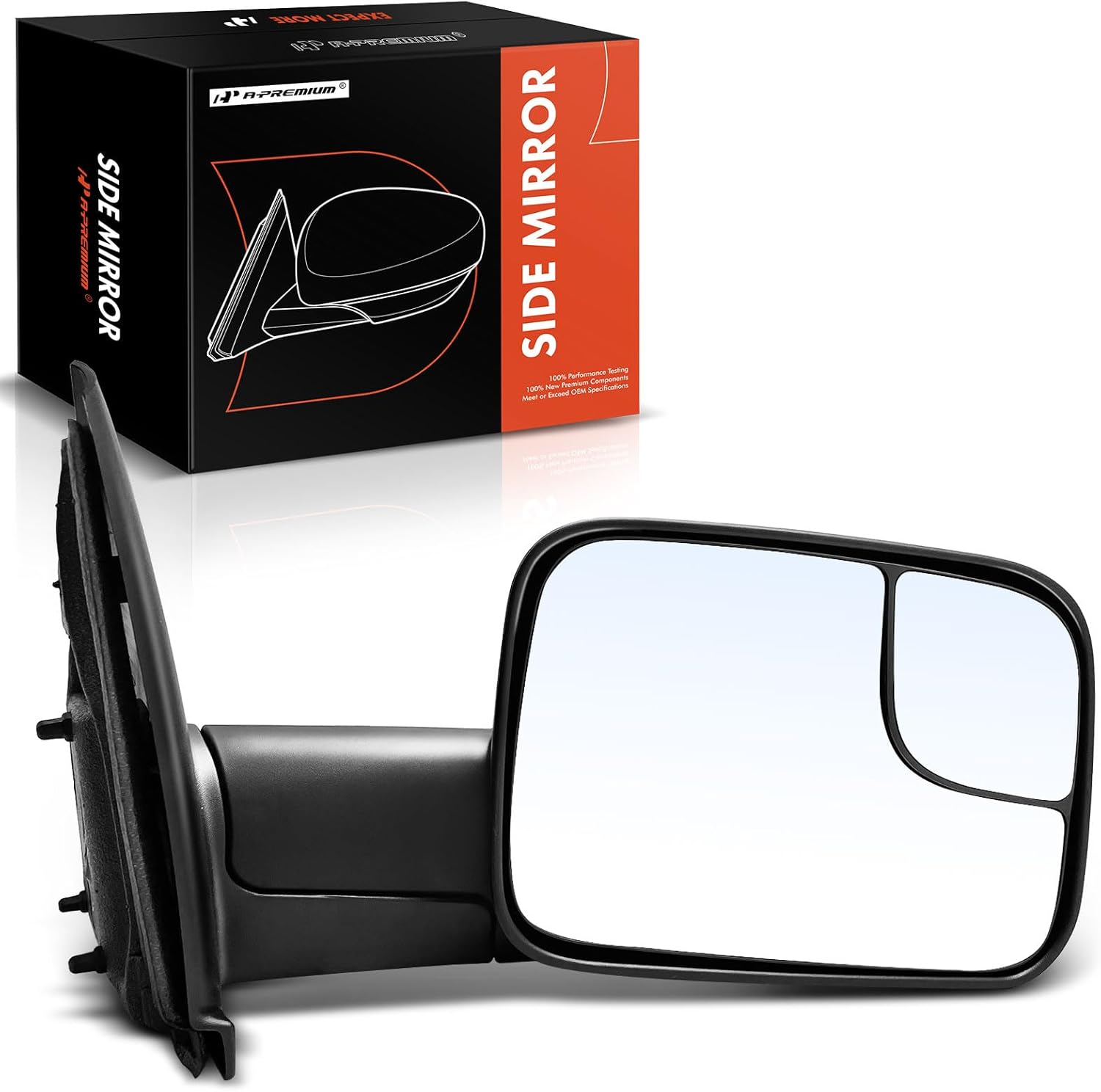 A-Premium Passenger Side Manual Door Mirror - Compatible with Dodge Ram 1500 2002-2009, Ram 2500/3500 2005-2009 - Non-Heated Manual Folding Black Outside Rear View Mirror