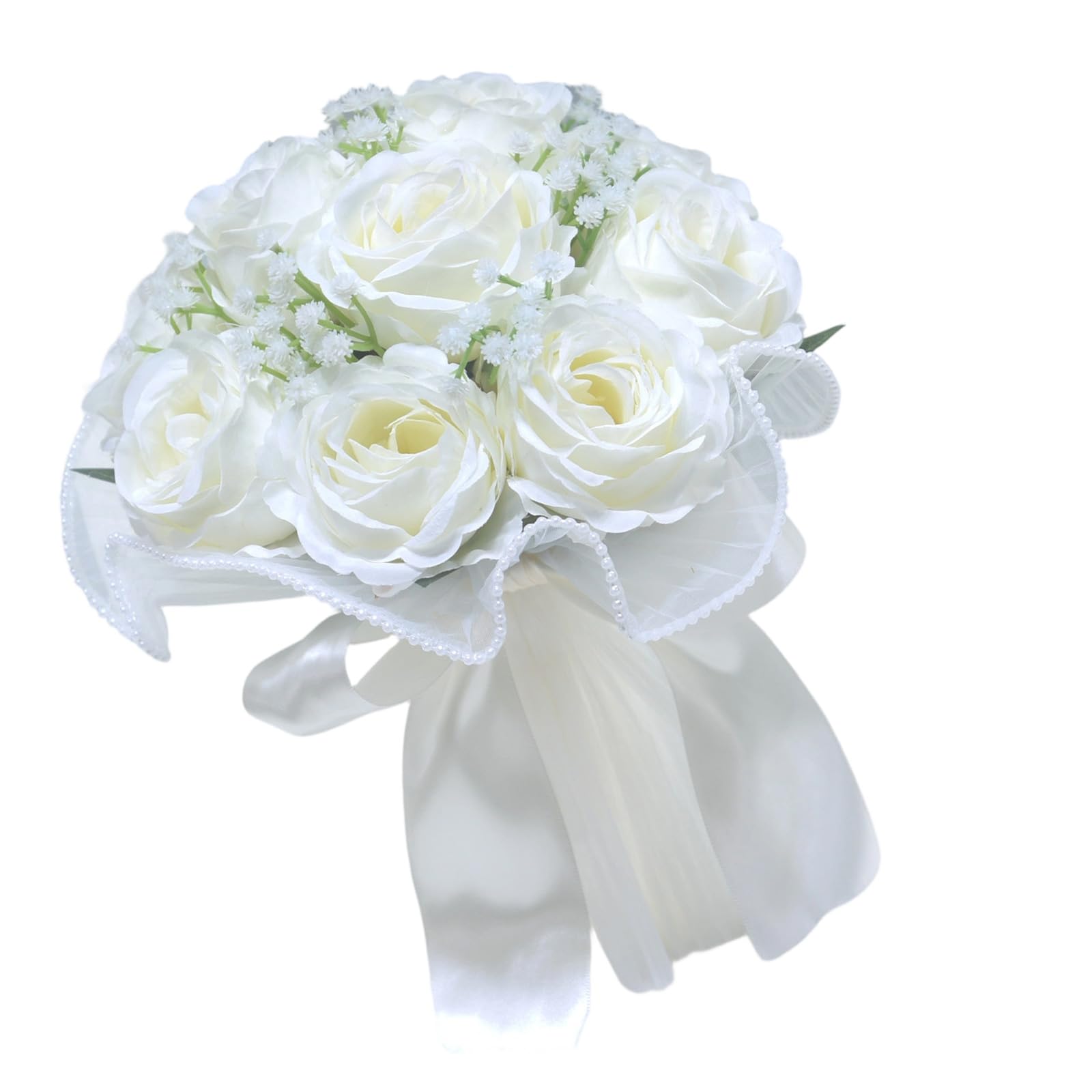 Geavonyg White Champagne Rose Bouquet for Ceremony Reception Enduring Flower Artificial Bridal Hand Arrangement
