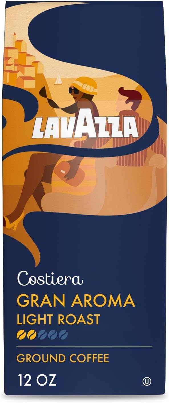 Costiera Gran Aroma Ground Coffee 12oz Bag, Light Roast, Smooth and Aromatic Taste, Intensity 2/5, 100% Arabica, Ideal for Drip Brewers, (Pack of 1) - Package May Vary
