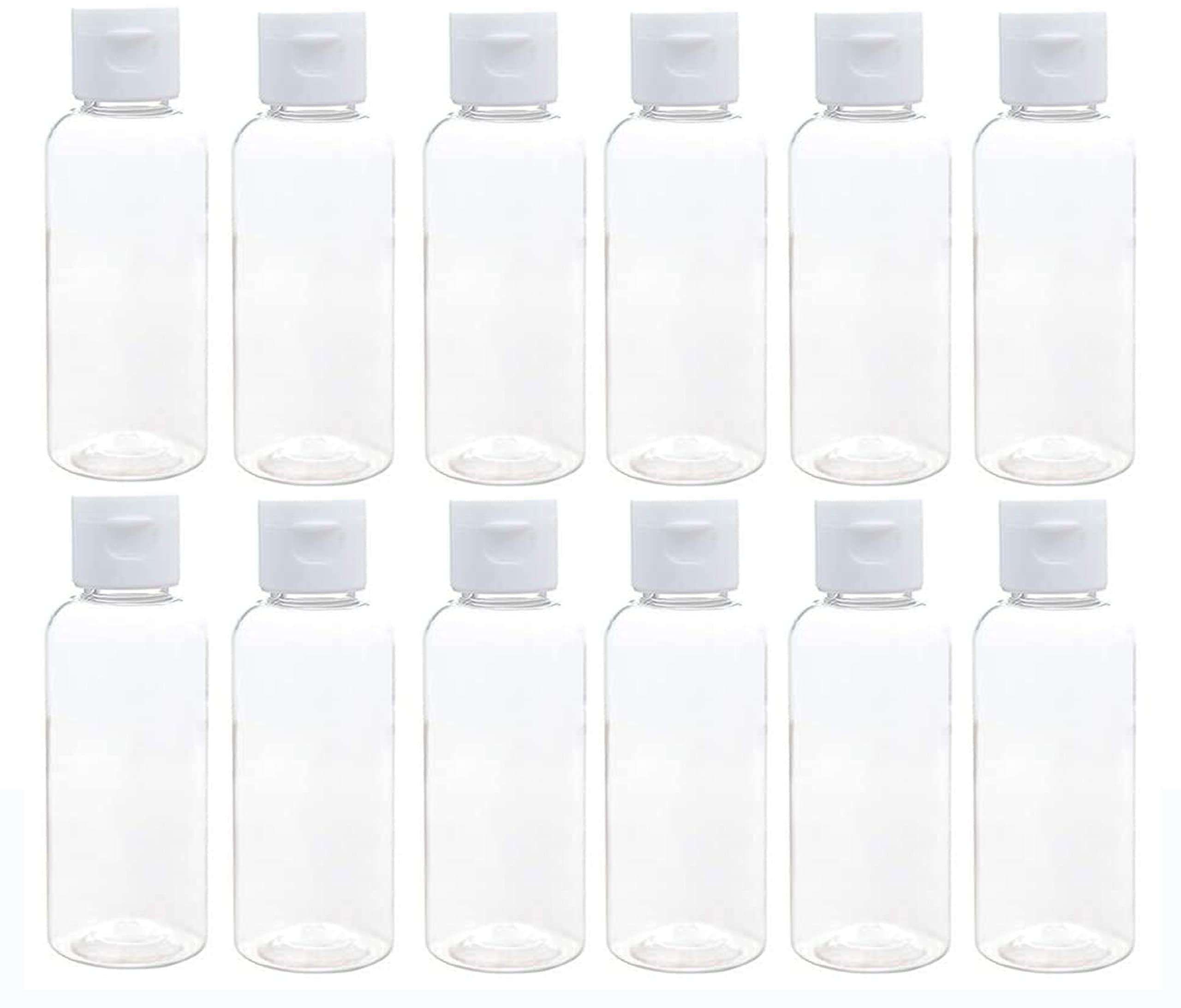 Hunky Dory 12pcs 50ml Empty Clear Plastic Sqaure Bottles Refillable Travel Size Cosmetic Containers Small Leak Proof Squeeze Bottles with White Flip Top Cap for Toiletries,Shampoo,Beauty use