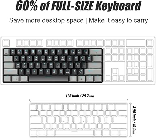 Miniatura 4 de abucow Teclado mecánico 60% para juegos con interruptor azul, teclado compacto con cable, anti-fantasma, sin conflictos, 61 teclas intercambiables,