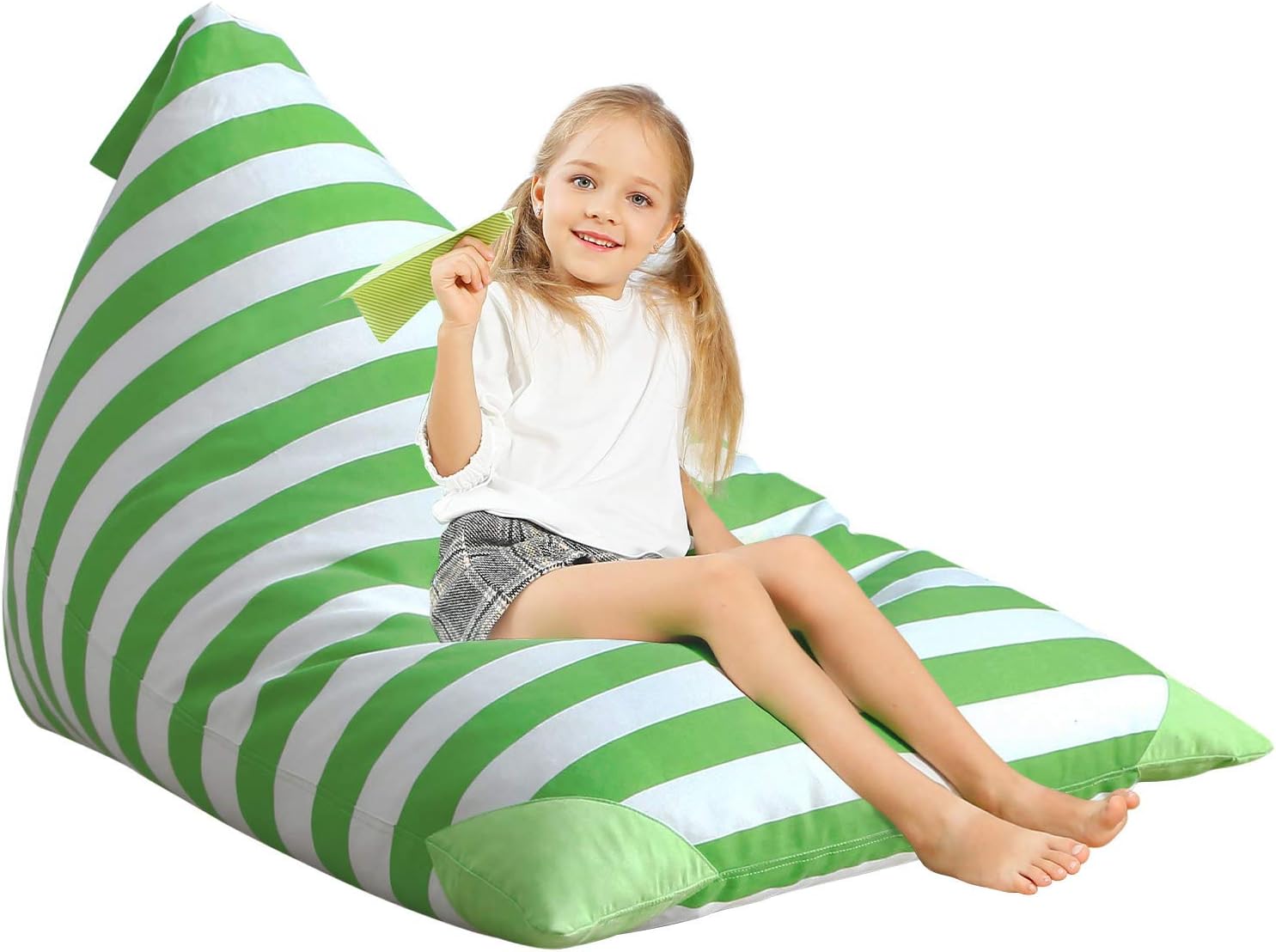 Aubliss Stuffed Animal Storage Bean Bag Chairs Cover, 50″x 35″ Extra Large Bean Bags Chair for Kids & Adults, Beanbag Toy Storage for Boys Girls – Premium Cotton Canvas Green Stripe