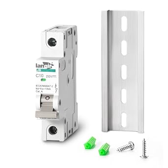 DC 10A Circuit Breaker, 1 Pole DIN Rail Mount, 250V Solar PV Disconnect Switch, Overcurrent Protection for Battery, Home, RV, and Industrial Electrical Systems