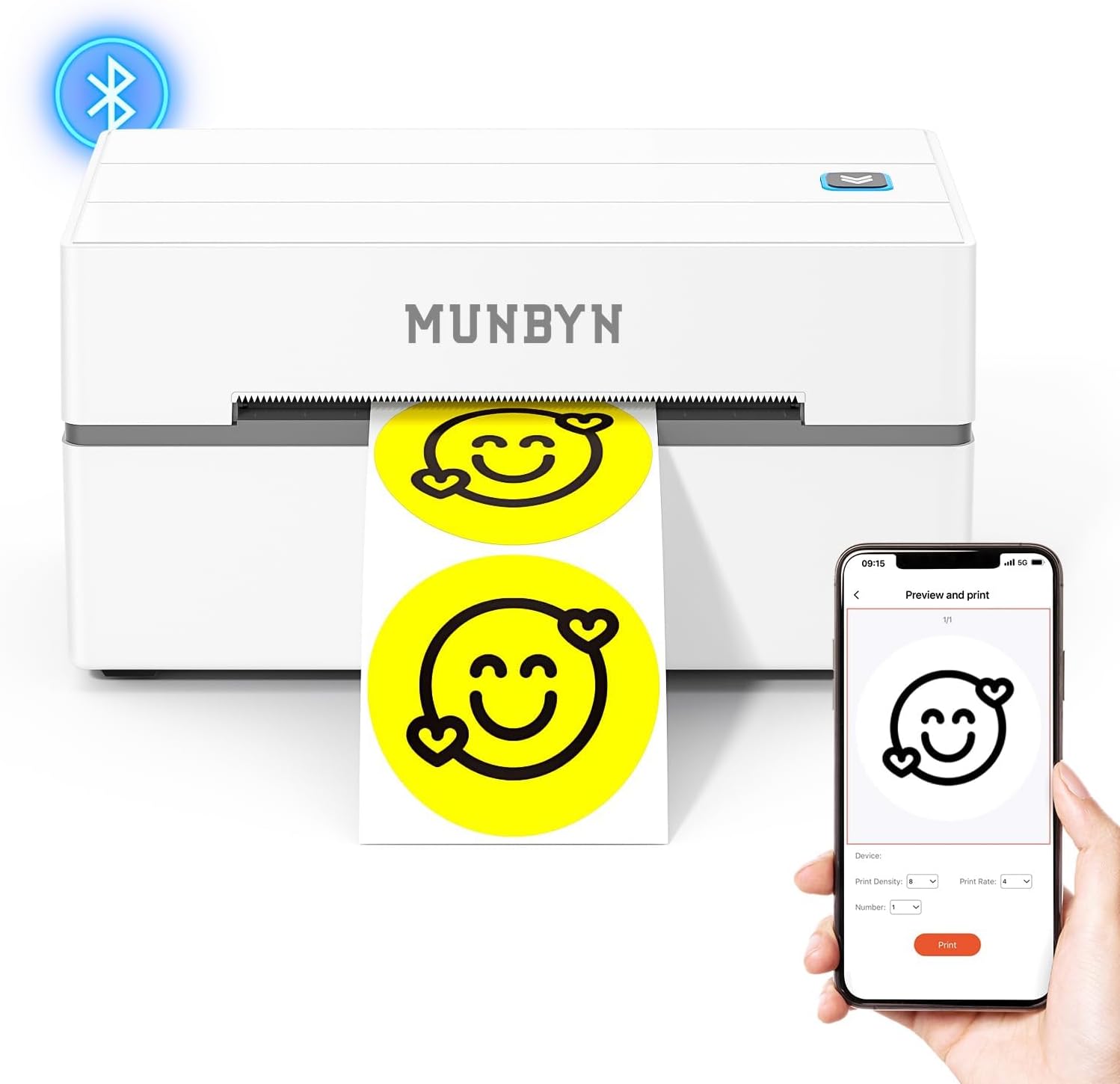 MUNBYN Bluetooth Thermal Label Printer, 130B 4x6 Wireless Shipping Label Printer for Shipping Packages, Office or Small Business Home