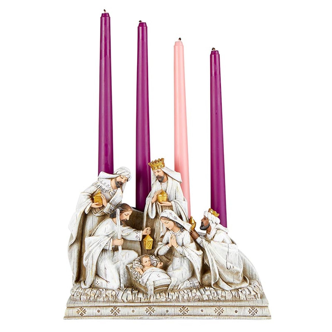 CBC Group Candleholder for Advent & Christmas, 8" Tall, White Nativity