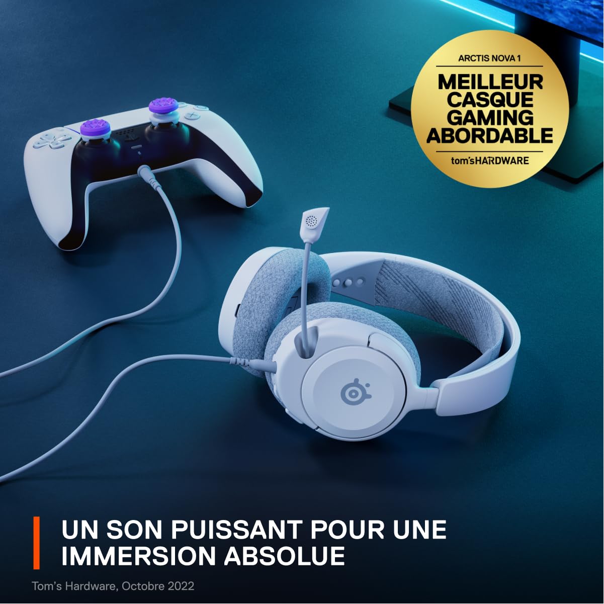 SteelSeries Arctis Nova 1P - Casque PS5 - Casque Gaming - Son Spatial à 360° - Coussinets d’Oreille en Mousse à Mémoire de forme- Microphone antibruit - également pour PC, PS4, Switch, Xbox - Blanc