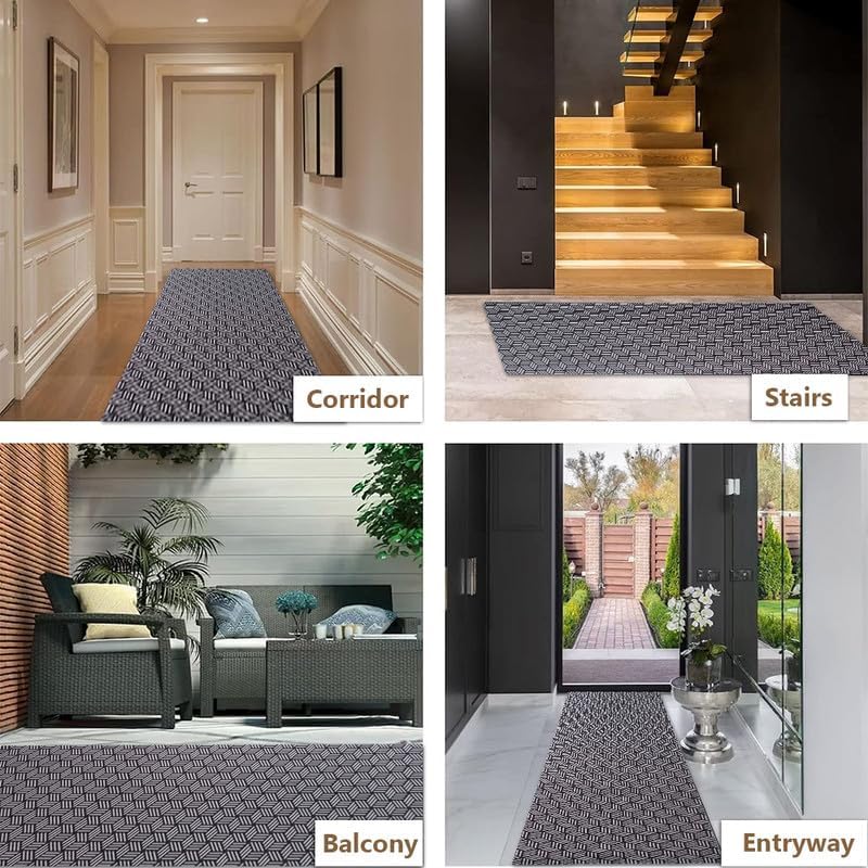 Petgrow Heavy Duty Hallway Runner Rug 2FTX8FT,Custom Size Backed Non-Slip Area Rugs Runner,Outdoor Indoor Carpet Door Mat for Floor Entryway,Kitchen Laundry Balcony Garage,Grey