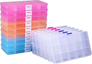 Lawei 15 Pack Plastic Jewelry Box - 15 Grid Organizer Storage Box with Adjustable Dividers Plastic Compartment Container for Bead Jewelry Craft Tackles