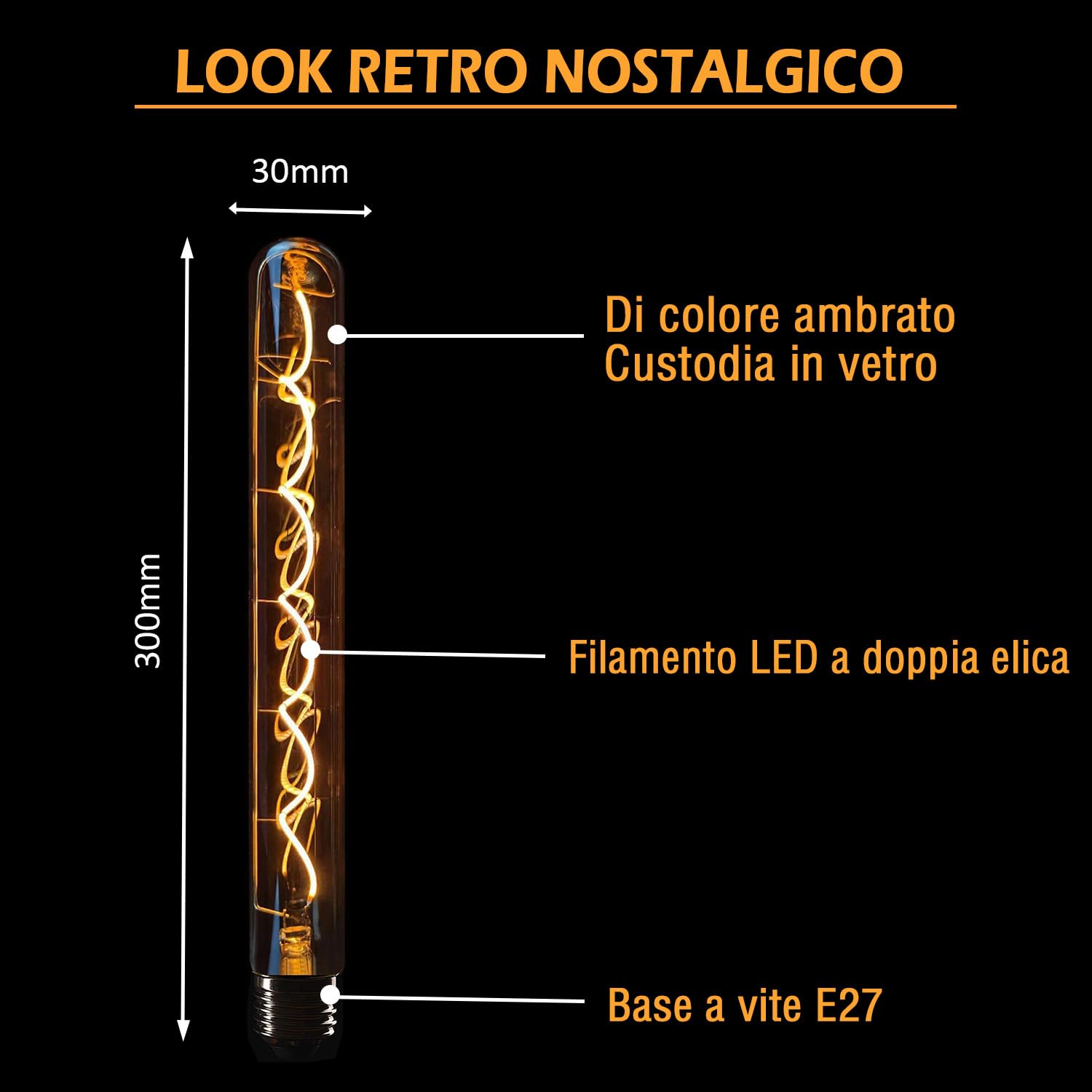 Lampadina LED Edison Vintage, Lampadina Flute Dimmerabile E27 4W LED Bianco Caldo, Lampada Vintage Edison Dimmerabile E27 Ideale per Nostalgia e Illuminazione Retrò - Ambra - 4 Pezzi (T30)