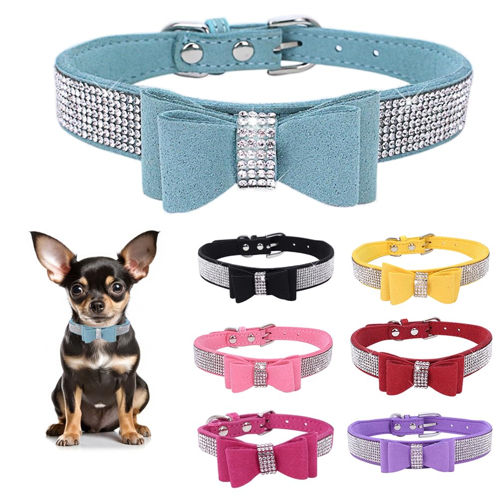Collier en cuir pour chien avec nœud papillon et strass étincelants chic