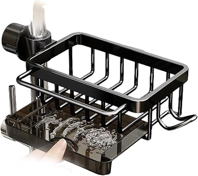Kitchen Sink Faucet Organizer, Faucet Rack, New Sponge Holder for Kitchen Sink, for 0.7-1.1inch Round Water Pipe Black,Left