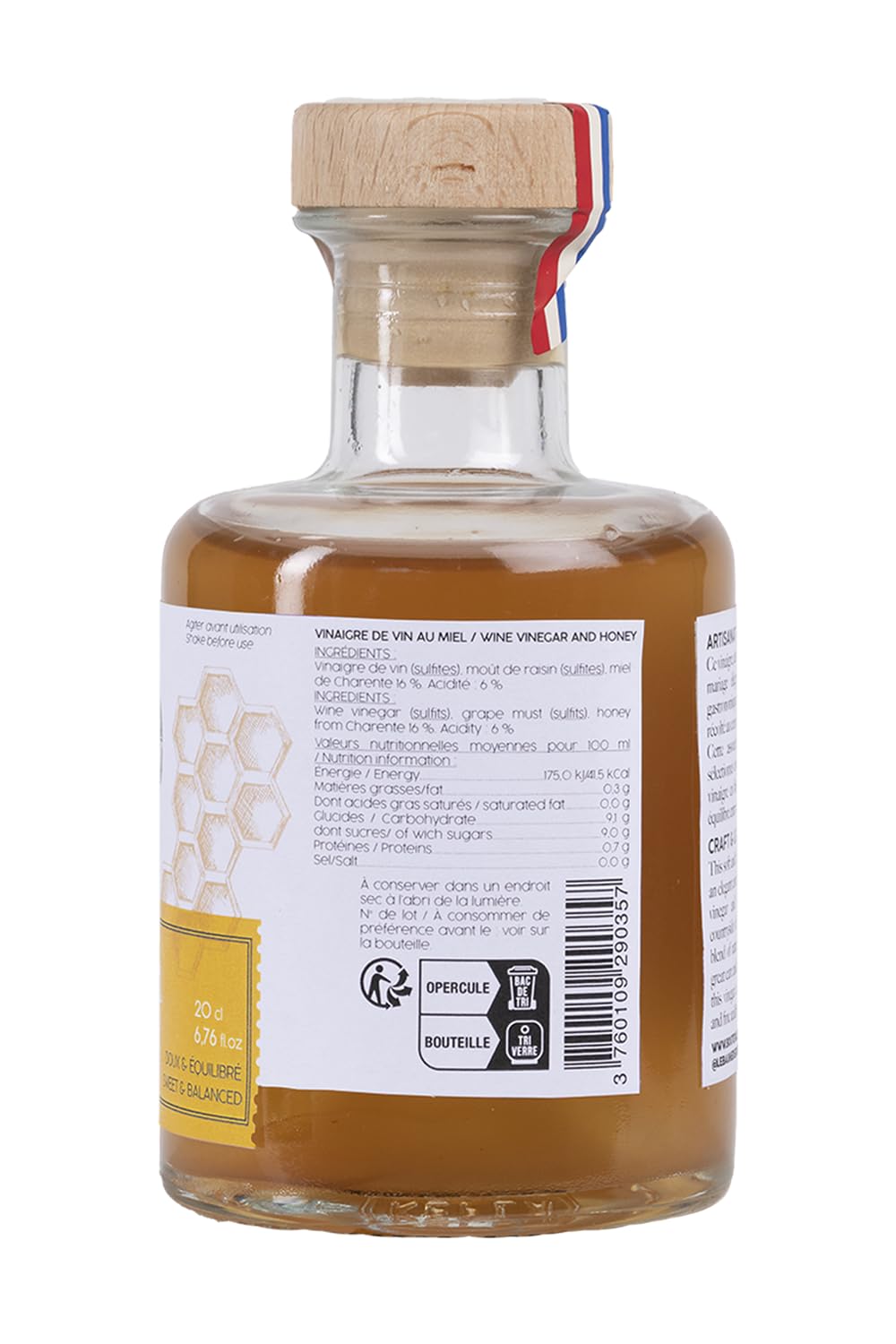 Bouteville Vinaigre Le Miel 200ml - Vinaigre de Vin et Miel de Fleurs Charentais, Assemblage et Affinage Artisanaux, Saveur Douce et Équilibrée