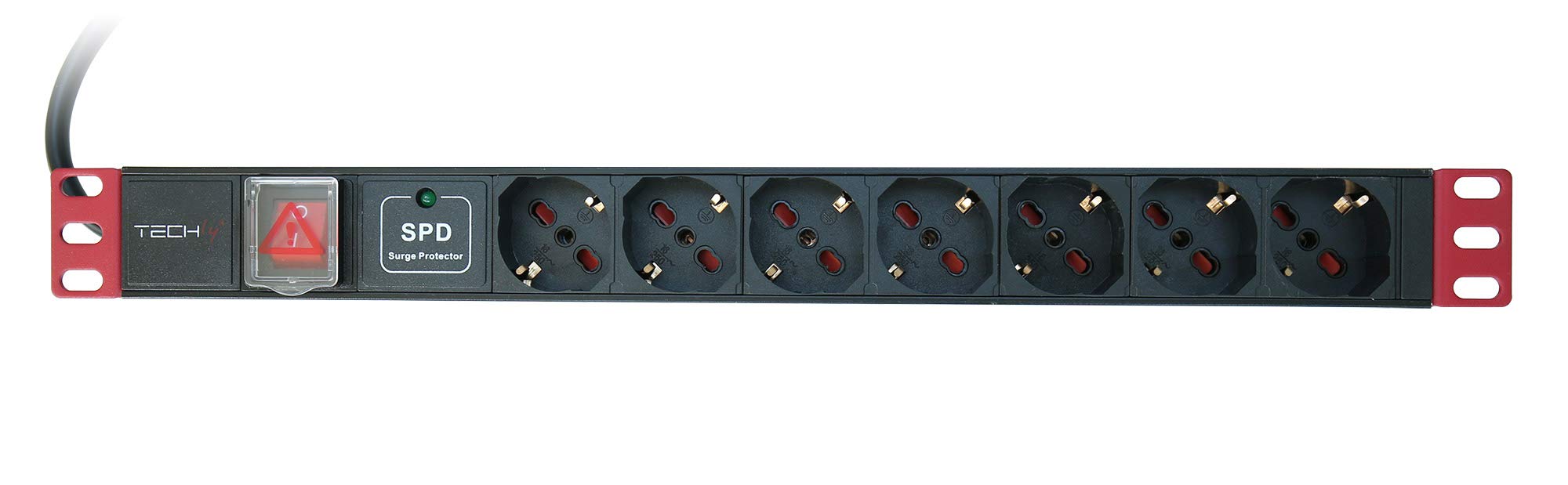 Techly Professional 109566 - Regleta de 7 enchufes (19", con limitador de sobretensión), color negro