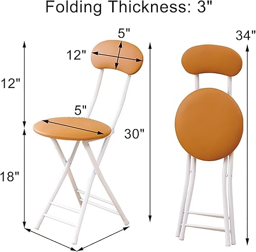 Miniatura 2 de THAMBA Taburete plegable de 18 pulgadas con respaldo, paquete de 2 sillas plegables portátiles de esponja de poliuretano, taburete plegable para