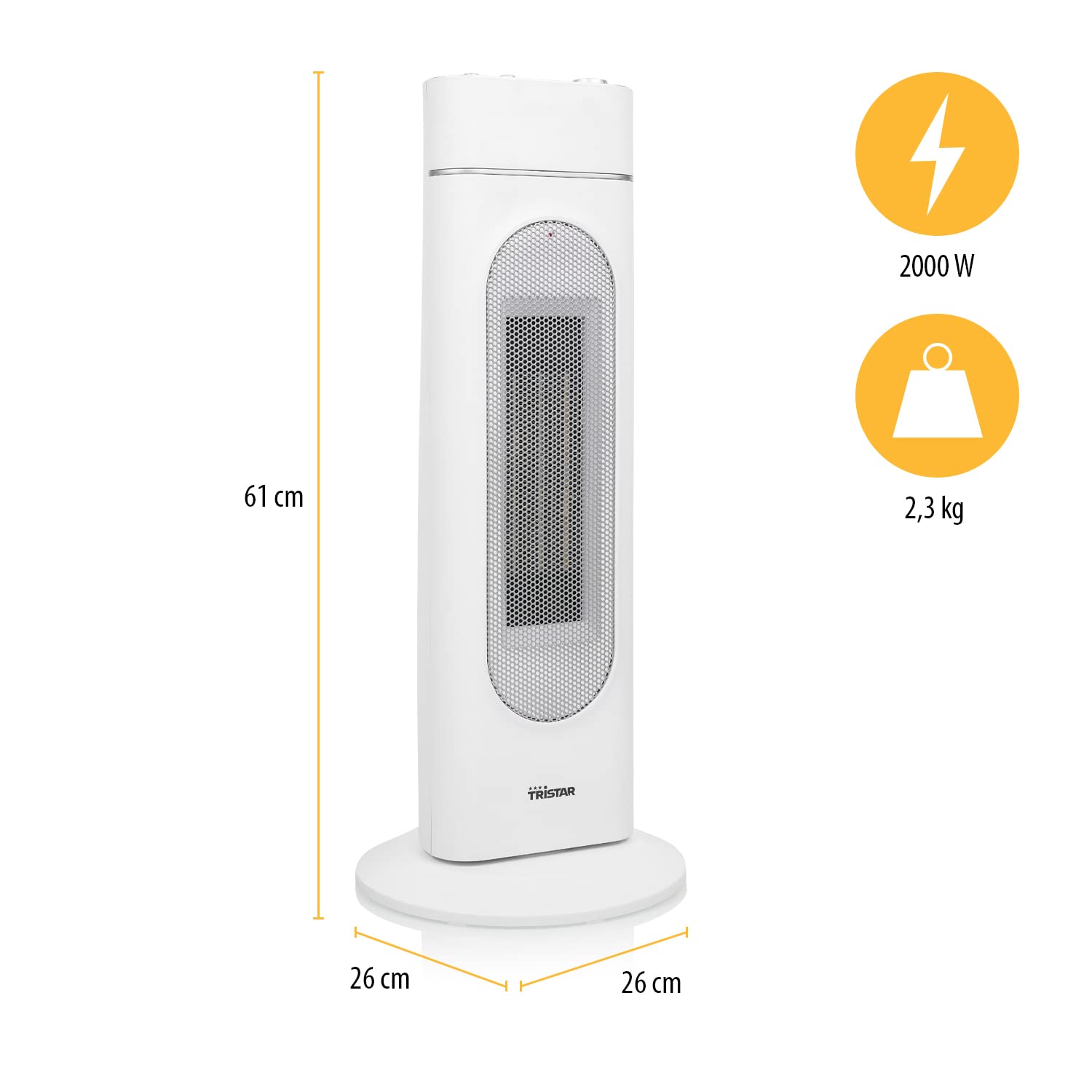 Tristar Keramik-Turmheizkörper KA-5088 – 2-in-1 Ventilatorfunktion Für Räume bis 20 m² 2000 W Mit Thermostat, Weiß