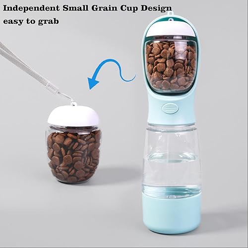 Miniatura 8 de Botella de agua multifuncional para mascotas de 13 onzas de agua + 6 onzas de alimentos, botella portátil para perrogato a prueba de fugas, con