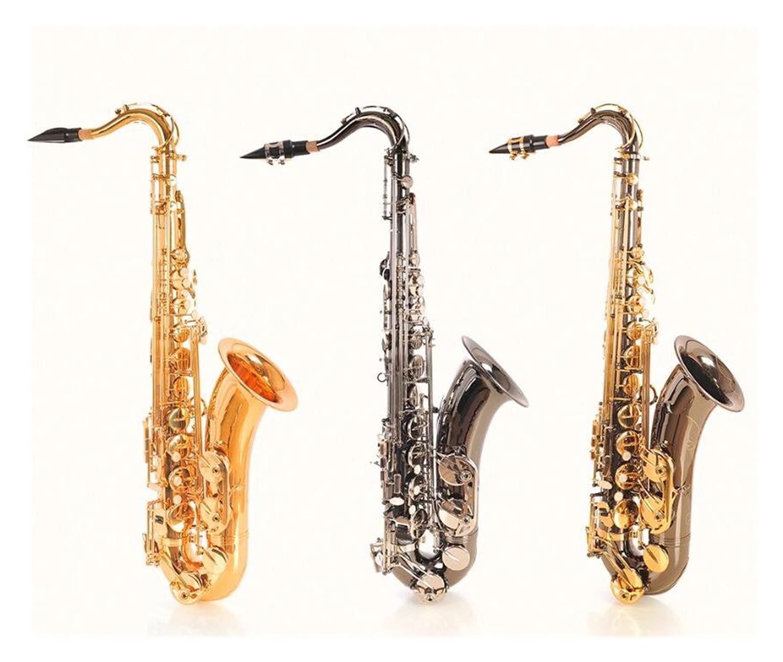Sax Principianti Kit BB Tenor Black Nickel Strumento Sassofono B Sax Piatto con Cassa Asforzi Strumento a fiato (Color : Gold Lacquer)