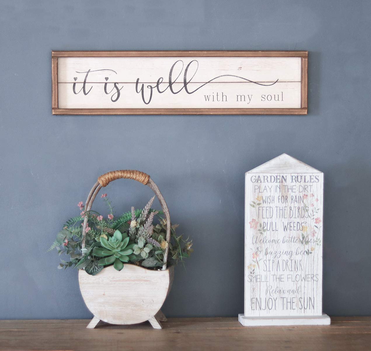 PARISLOFT Wood Framed Wall Sign Home Decor with Quotes | It is Well with My Soul Farmhouse Wooden Wall Art Sign Plaque