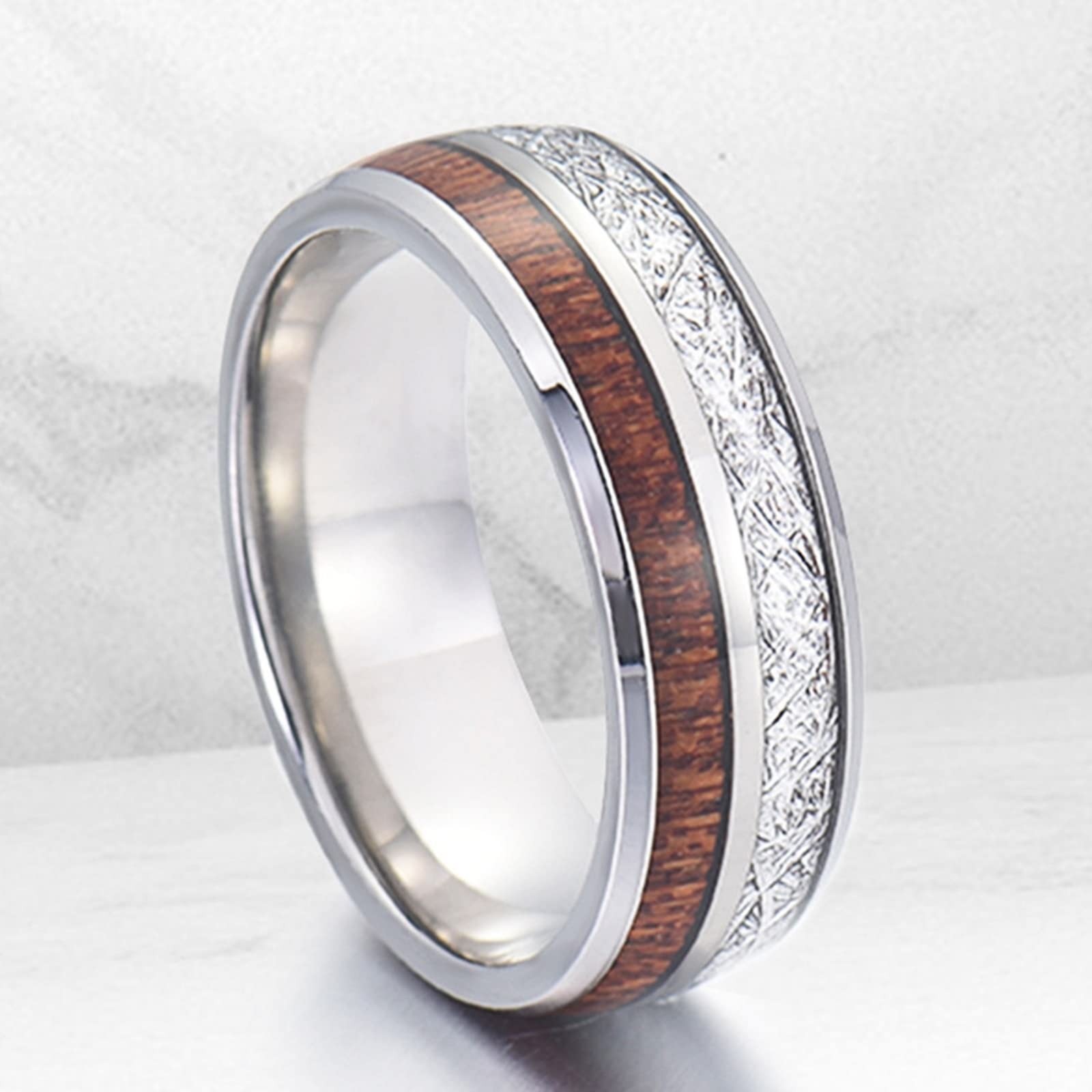 Anillo Hombre Carburo de Tungsteno, Alianza Boda Mujer 2 Piezas Anillo de Plata de 8mm con Incrustaciones de Madera y Metal