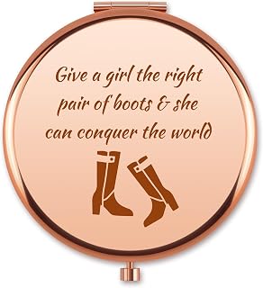 Cowgirl Gifts Compact Makeup Mirror Western Cowgirl Theme Inspirational Christmas Birthday Gift for Girls Women Sister Daughter Girlfriend Wife Rose Gold Pocket Folding Travel Mirror