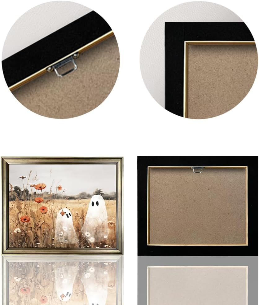 Ghost Painting Framed Halloween Wall Art Vintage Halloween Decor Cute Ghosts In Wildflower Meadow Print Picture Room Decor