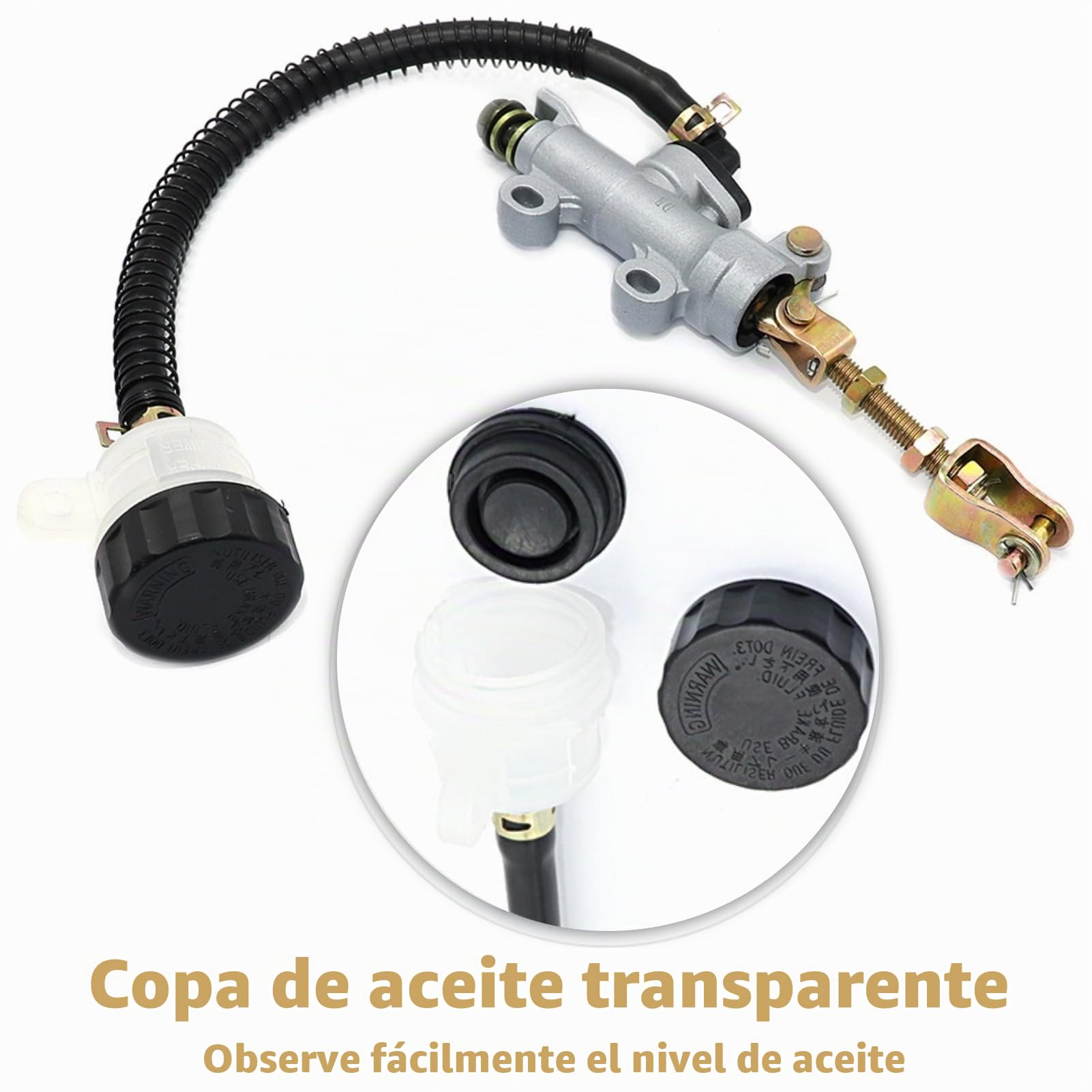 Akozon Depósito de la bomba del cilindro maestro hidráulico del freno de pie trasero para motocicleta Dirt Bike ATV(Blanco)