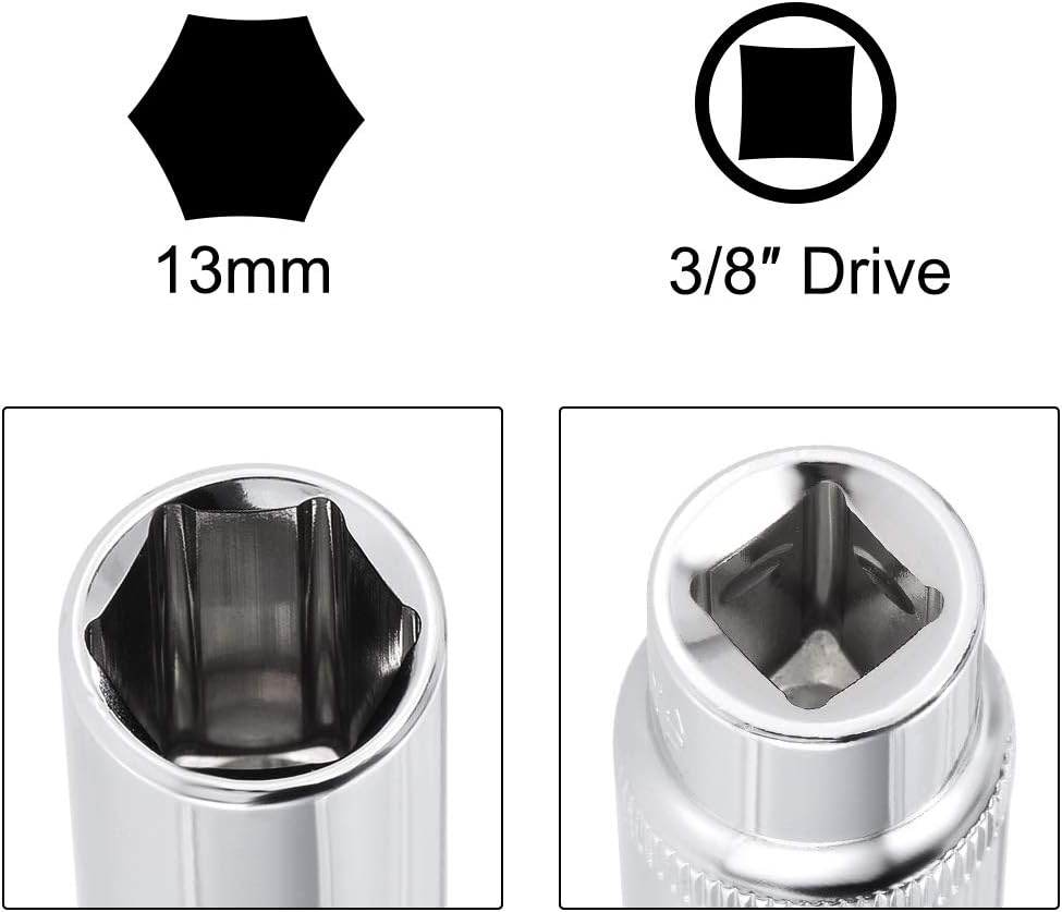 uxcell Socket Accessory Set of 2 Pcs, 13mm 6-Point Deep Socket 10" L-Shape Extension Handle with 3/8" Drive