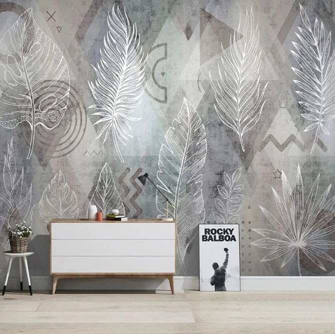 Papier peint photo moderne jungle feuilles géométriques rétro salon 300 x 210 cm
