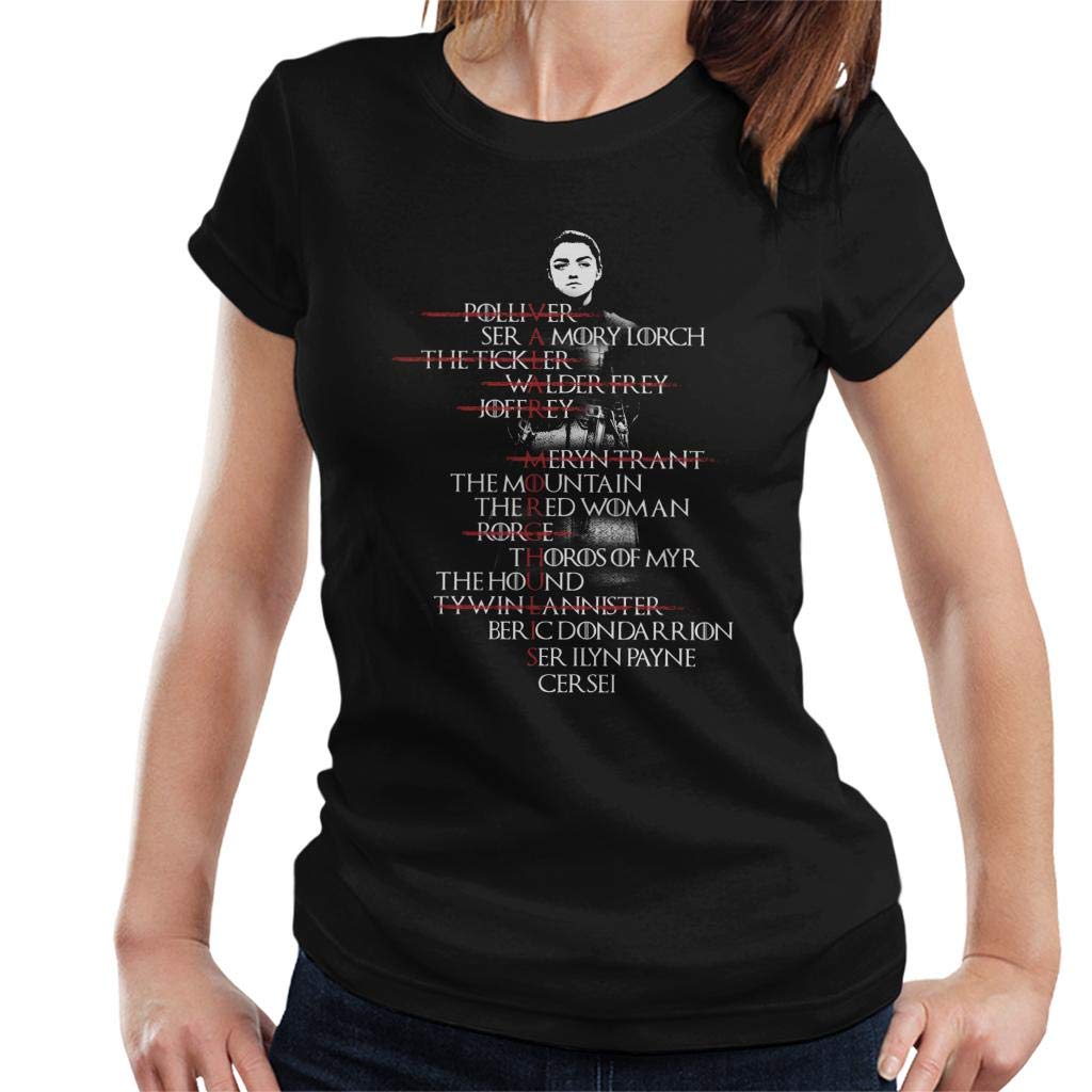 Cloud City 7Aryas List Valar Morghulis Game of Thrones Women's T-Shirt Black