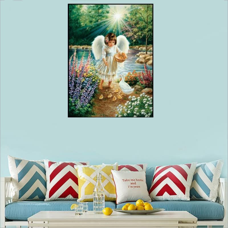 5D DIY Diamond Art Painting Kit Full Drill, Colorful Diamond Art Craft Crystal Embroidery Cross Stitch Pictures Paintings by Numbers for Kids Adults Gifts Home Wall Decoration - (Angel-A)