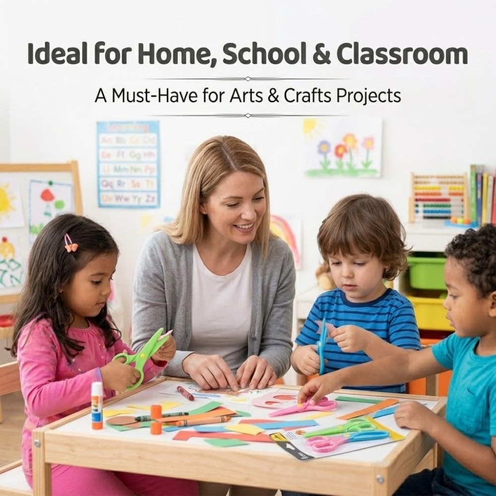 3 Piezas Tijeras de Aprendizaje para Niños, 10,7 cm Herramienta Creativa de Plástico con Resorte, Diseño de Doble Color, Para Manualidades en Casa y Aula de Preescolar, Puntas Redondeadas
