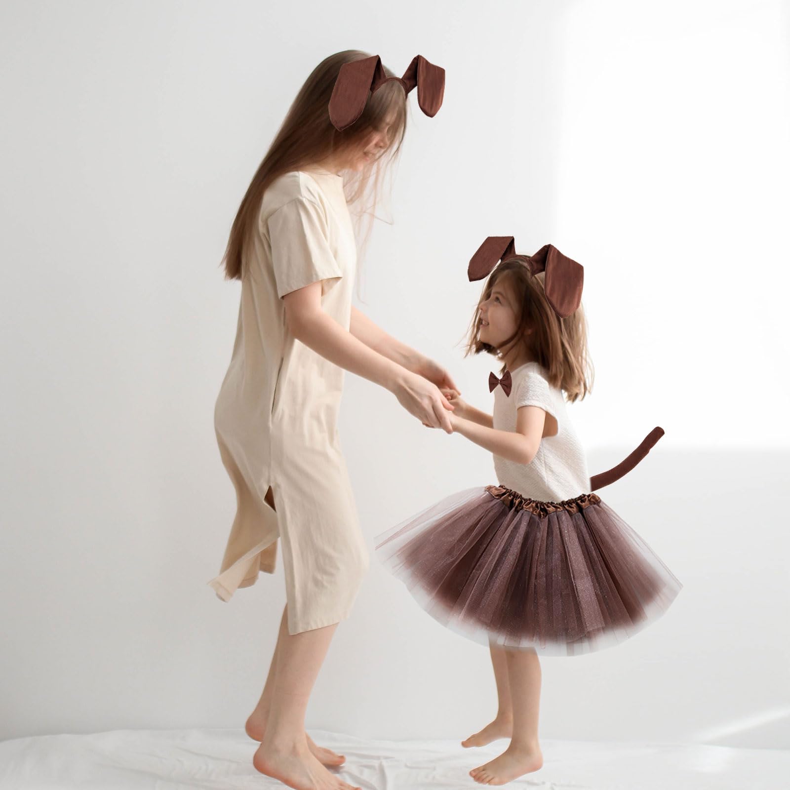 MIVAIUN 4 szt. Puppy Pies Kostium Zwierzę Zestaw Przebranie Ogon Muszka Opaska Tutu Spódnica Zestaw dla Dorosłych Dzieci Dress Up Halloween Scene Cosplay Impreza