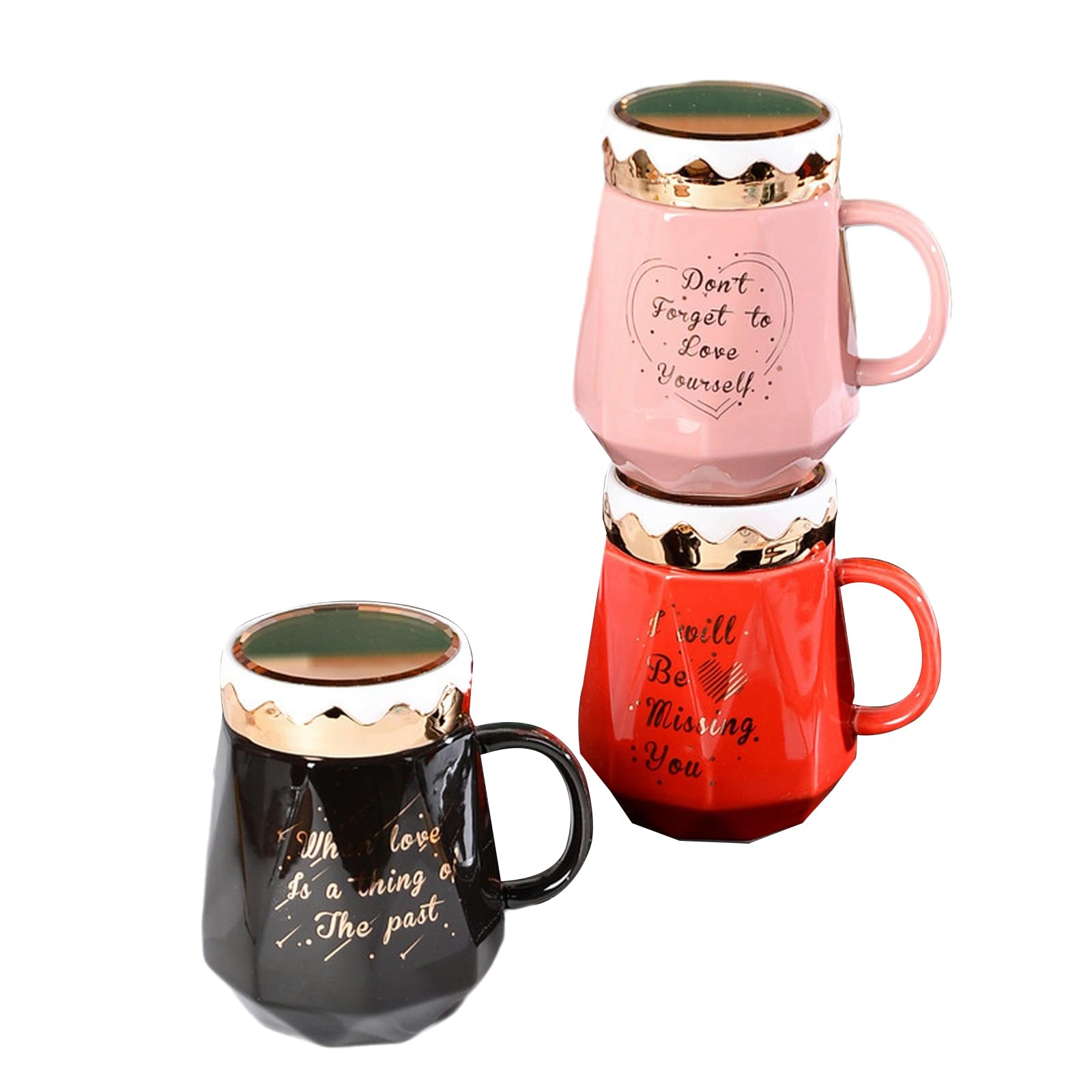 CAPIJIONG Zestaw 4 szt. / zestaw diamentowych ceramicznych uroczych lustrzanych kubków mieszany prezent prezent izolowany kubek prezent, bezpieczny w kuchence mikrofalowej - 400 ml kubek na mleko