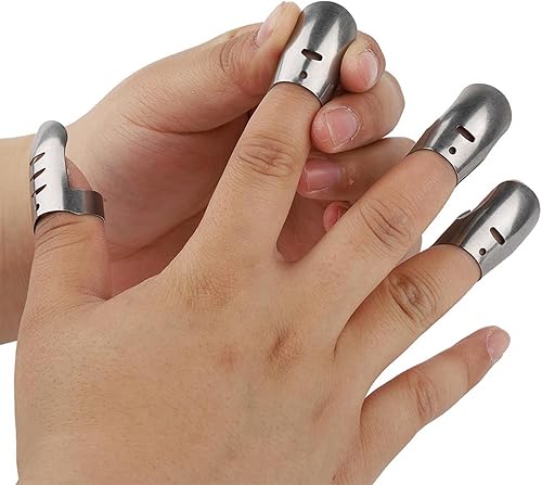 Miniatura 5 de TOPINCN Protector de dedos de acero inoxidable, 4 unidades, protector de dedos para evitar daños al cortar